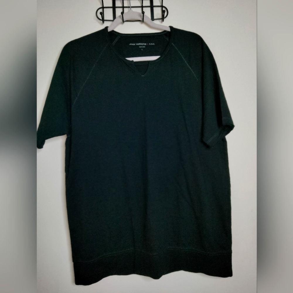John Varvatos (Size L) Men's Black V-Neck Cut Raw Hem SS Raglan Sweatshirt